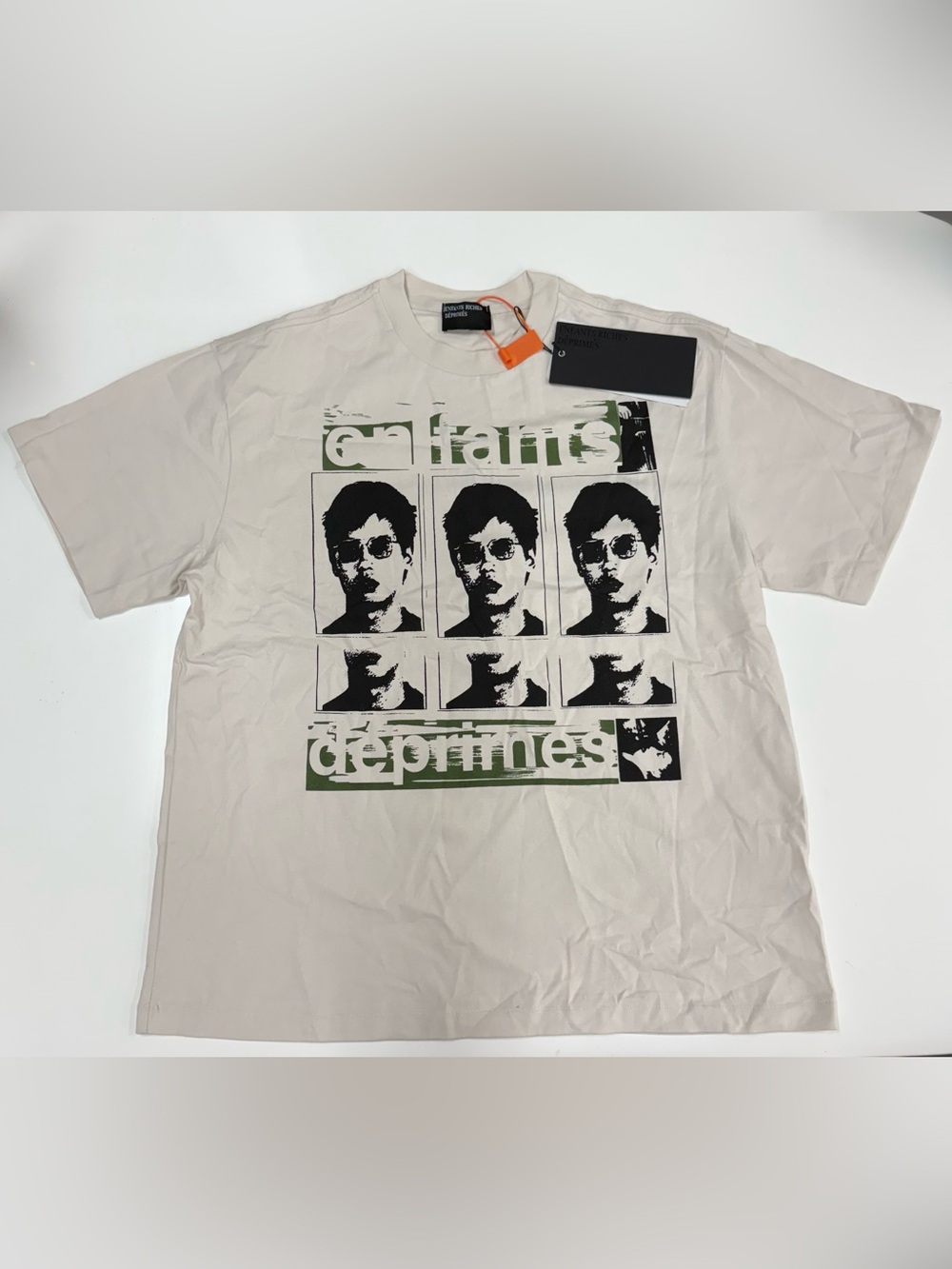 Enfants Riches Déprimés "Xerox Boy" T-shirt
 Short-Sleeve Tee in Beige with Oliv